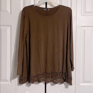Fisoul NWT brown cotton blend lace knit top shirt size XXL
